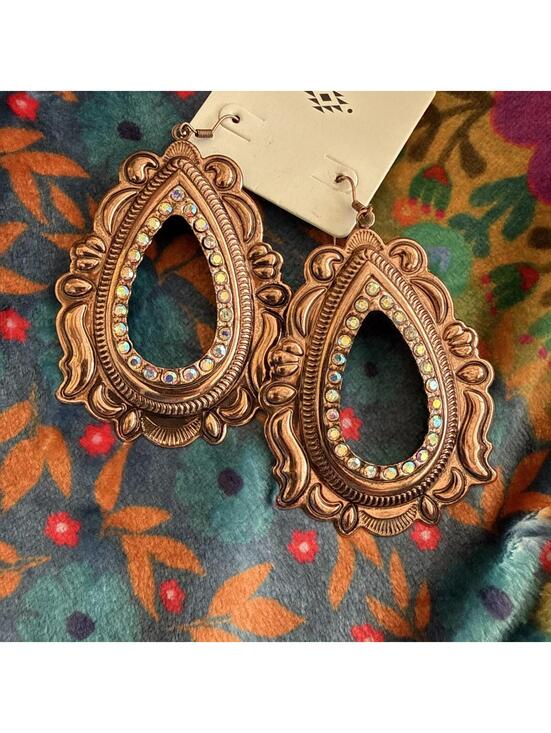 Tipi Jewelry - NWT Oversized Cowgirl Western Coppertone Rhinestone Dangle  Teardrop Earrings